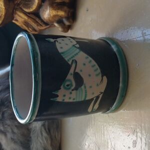 Vintage C.A.S. Vietri Italy Pottery Mug Lucky Dog Motif, Hand Painted